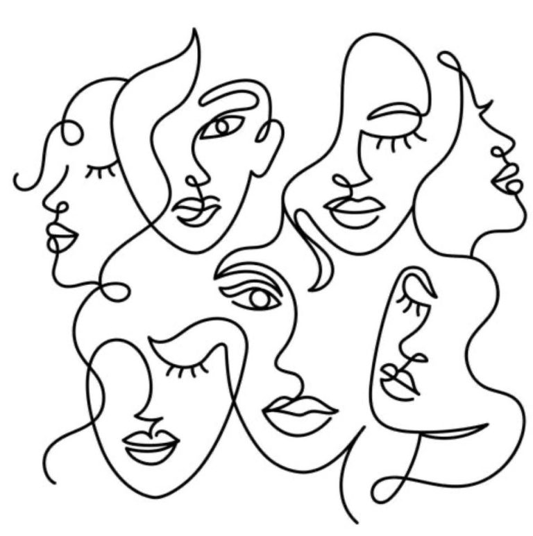 Linienzeichnung Gesichter Foto-zeigt-gezeichnete-abstrakte-Linienzeichnung-mehrerer-Gesichter-als-Symbol-für-unterschiedliche-Perspektiven-und-Zusammenarbeit